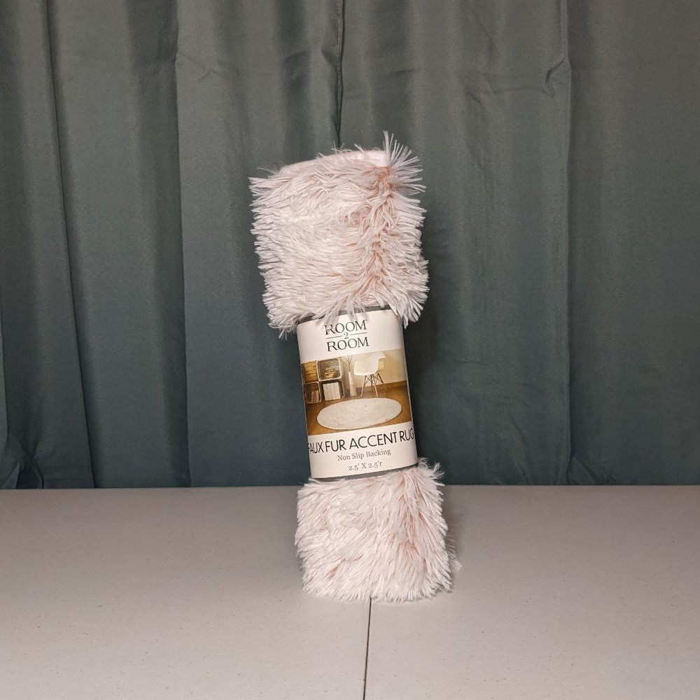 Pink & White Faux Fur Accent Rug